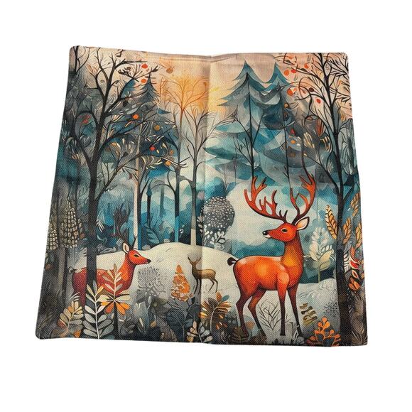 NWT New Winter Wonderland Deer‎ Holiday 4 Piece Set 100% Linen Pillowcase Covers - Picture 5 of 5